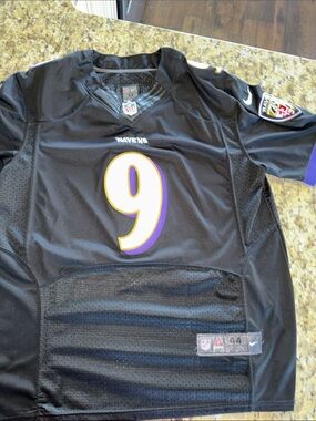 Nike Black Baltimore Ravens #9 Football Jersey with Purple & Gold Accents